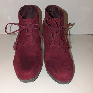 White Mountain Burgundy Suede Lace-Up Ankle Boots Size 11 Comfort Wedge